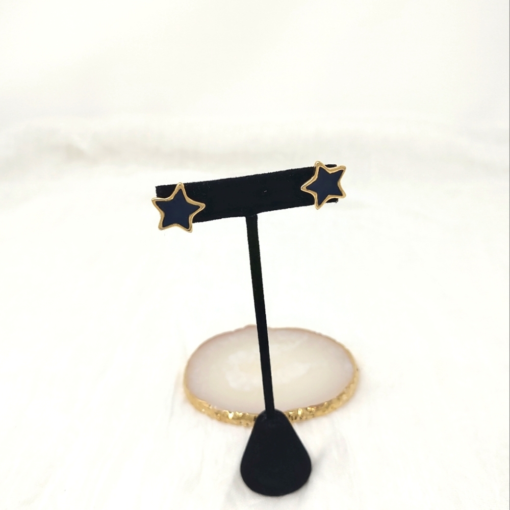 Navy and gold vintage star shaped post earrings